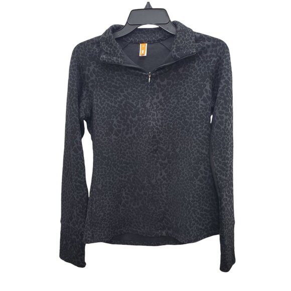 Lucy Women's Black Textured Leopard Print Mock Neck 1/2 Zip Knit Active Jacket S - Picture 1 of 9